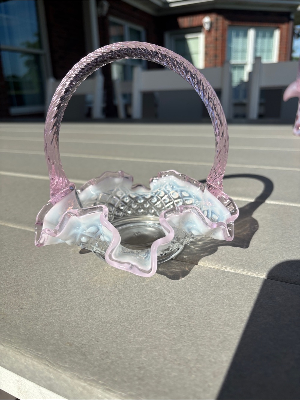 Fenton Pink Opalescent Hobnail Glass Basket